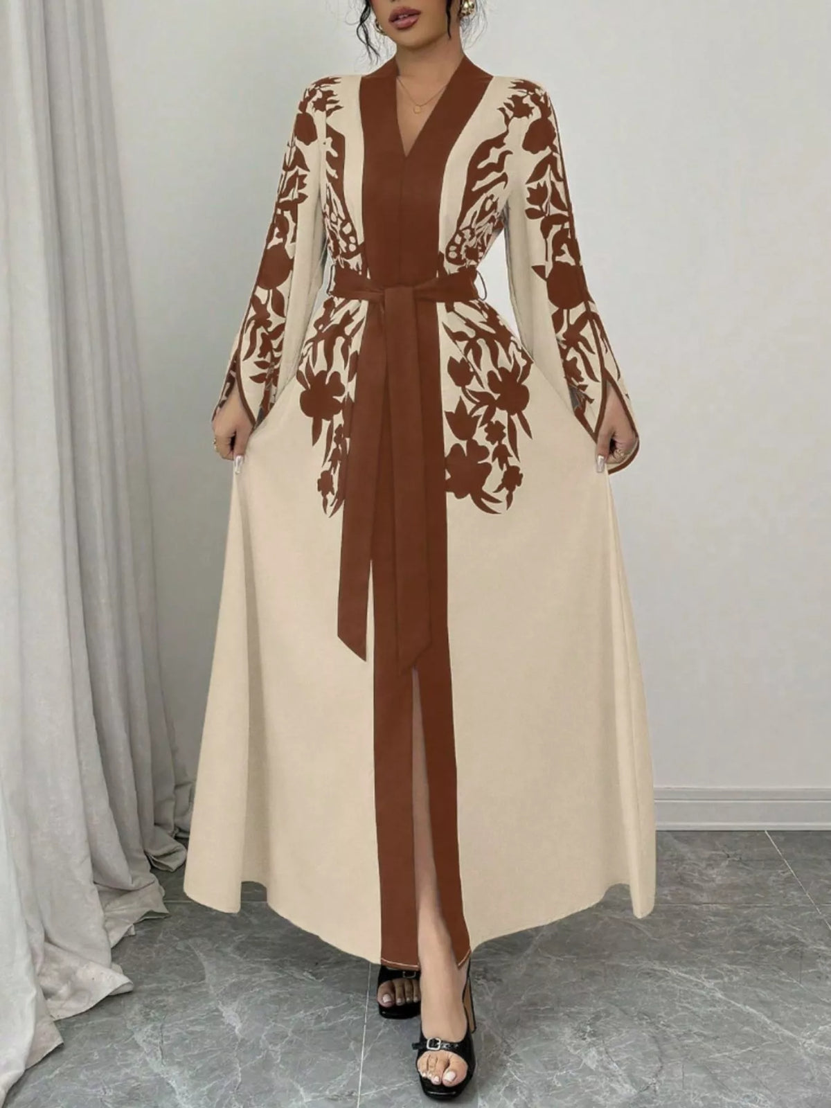 Printed Tie Waist Maxi Dress