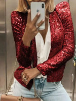 Full Size Sequin Long Sleeve Jacket Plus Size