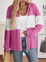 Drawstring Color Block Zip Up Outerwear