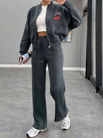 Zip Up Dropped Shoulder Outerwear and Pants Set
