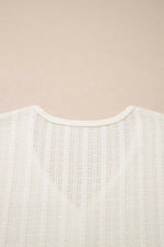 Ribbed Knit Button Detail V-Neck T-Shirt