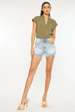 Kancan High Rise Raw Hem Denim Shorts