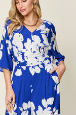 Double Take Full Size Printed Tie Back Wide Leg Jumpsuit - Ladyez