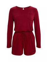 Long Sleeve Drawstring Romper