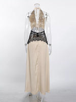 Halter Neck Lace Waist Maxi Dress