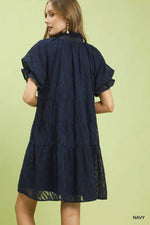 Umgee Textured Tiered Ruffle Collar Mini Dress
