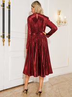 Tie Waist Long Sleeve Midi Dress - Ladyez