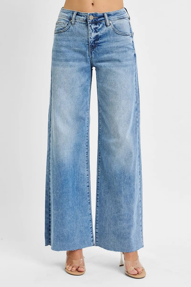 RISEN Full Size Tummy Control High Rise Ankle Palazzo Jeans Plus Size - Ladyez