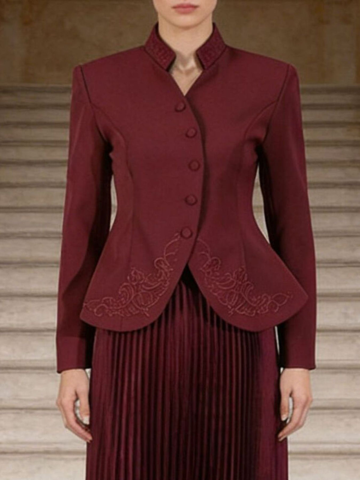 Button Up Long Sleeve Top and Pleated Skirt Set