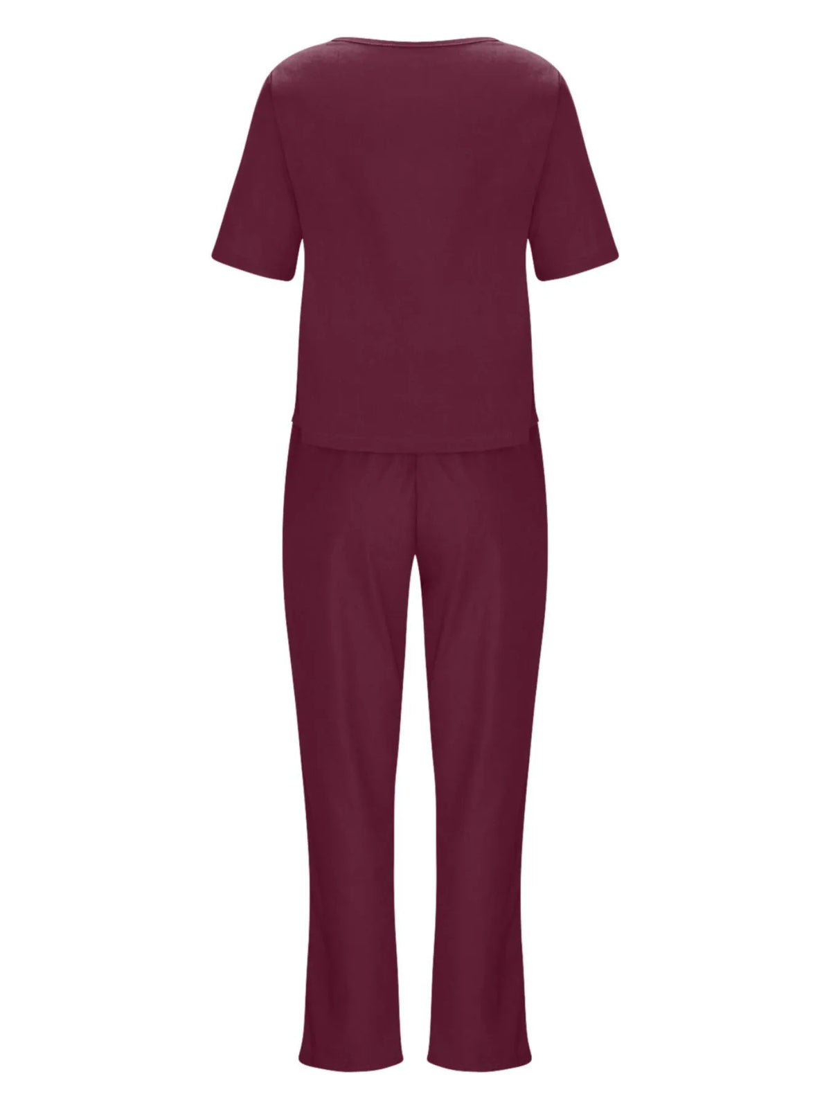 Full Size Round Neck Short Sleeve Top and Pants Set Plus Size