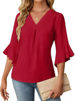 V-Neck Ruffle Sleeve Blouse