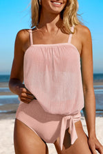 Square Neck Spaghetti Strap Tankini Set - Ladyez