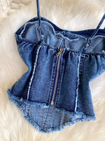 Raw Hem Denim Cami and Flare Jeans Set