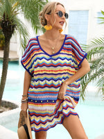 Angel Wings Rainbow Stripe Scalloped V-Neck Cover-Up Dress - Ladyez