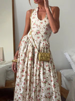 Floral Print Halter Neck Midi Dress