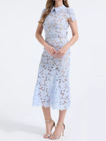 Floral Lace Short Sleeve Midi Dress