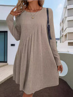 Casual Ribbed Knit Long Sleeve Swing Dress