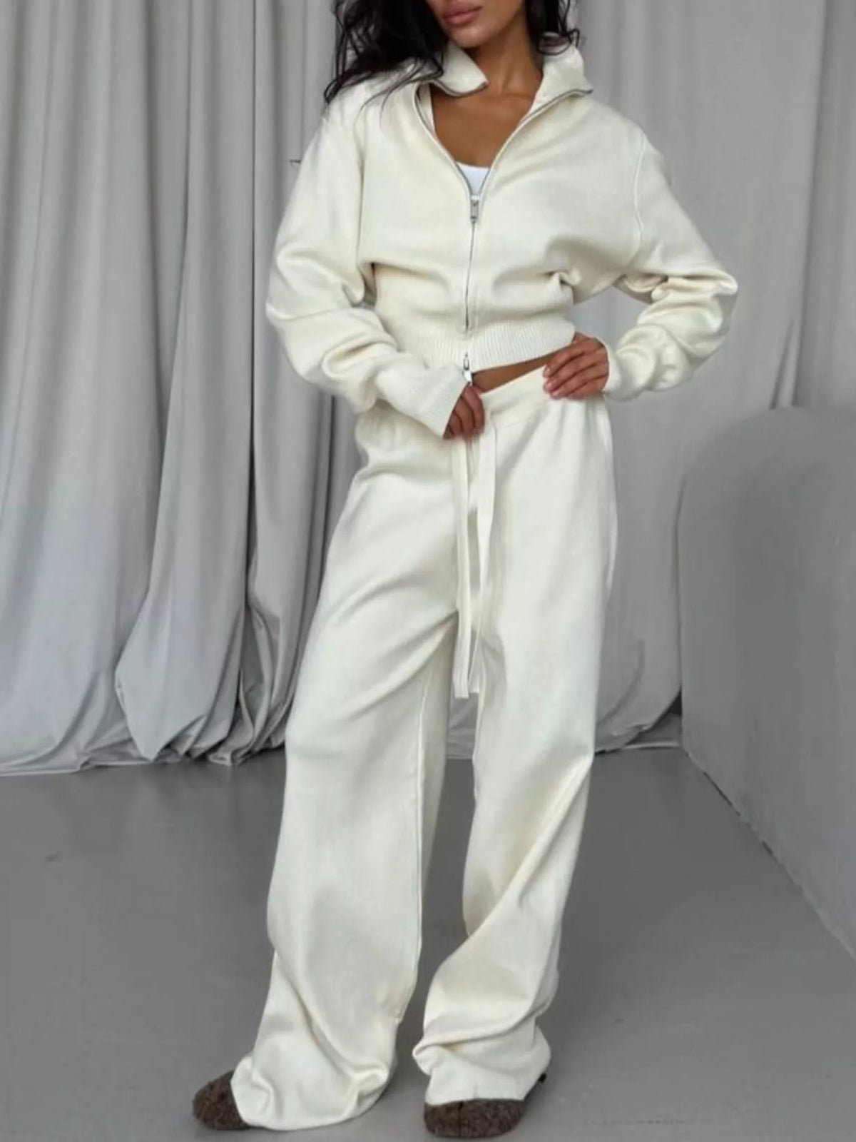Zip-Up Outerwear andDrawstring Pants Set