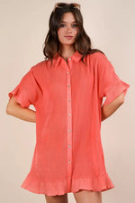 VERY J Pleated Detail Button Down Mini Dress