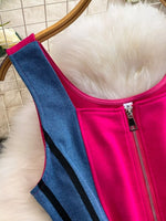 Zip Front Contrast Tank and Side Striped Pants Set