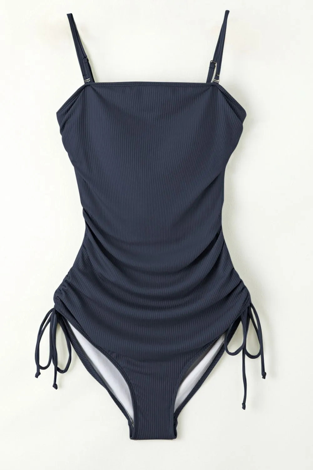 Ribbed Drawstring Sides Cutout One Piece Swimsuit - Ladyez