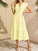 Striped Notched Ruffle Sleeve Dress
