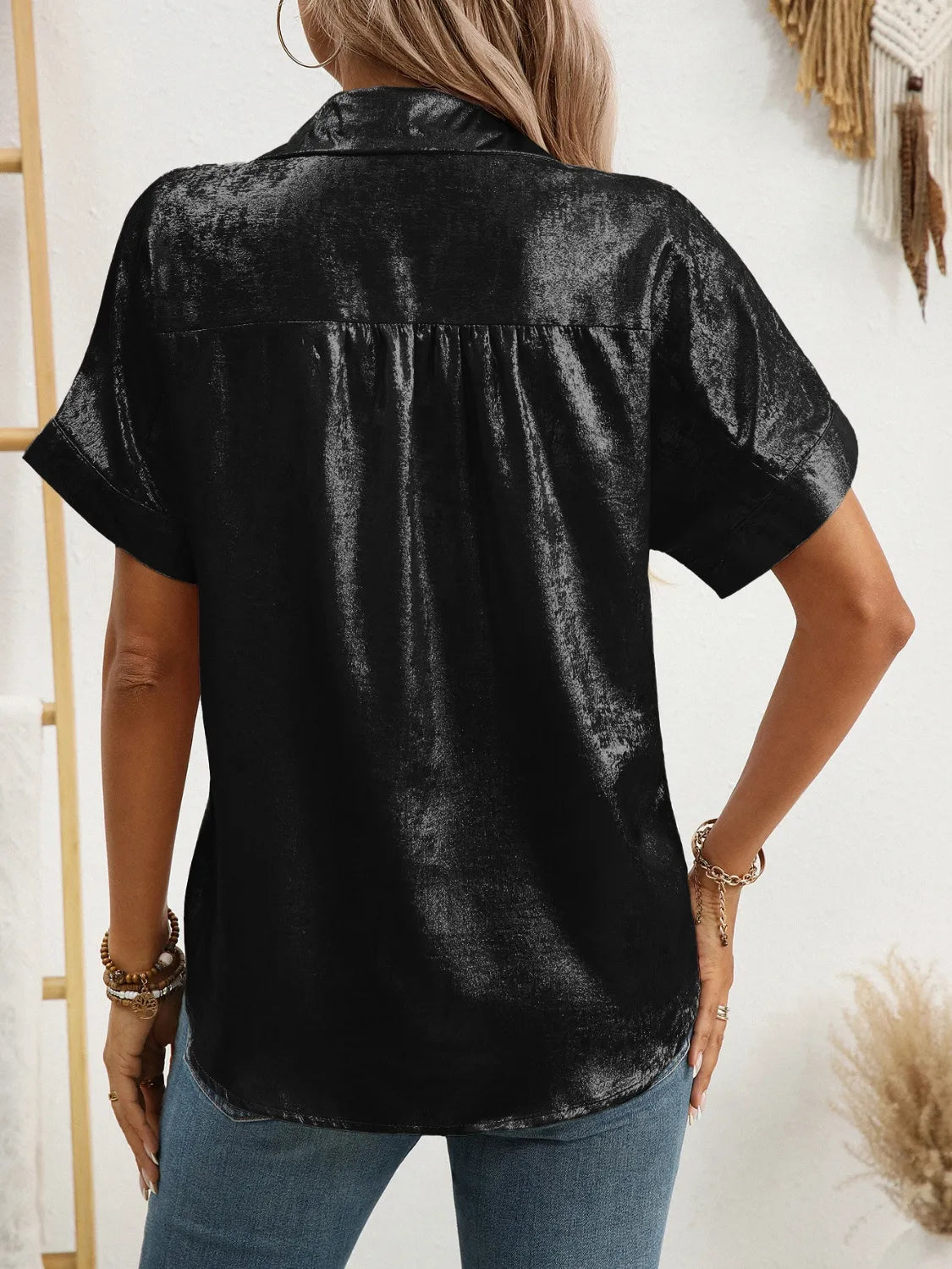 Button Up Short Sleeve Shirt - Ladyez