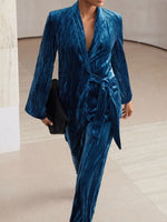 Velvet Tie Waist Blazer and Pants Set