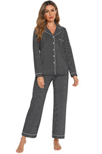 Collared Neck Loungewear Set with Pocket - Ladyez
