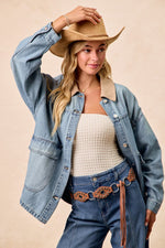 BiBi Washed Denim Jacket with Contrast Collar Detail