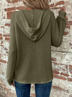 Waffle Knit Long Sleeve Drawstring Hooded Top - Ladyez