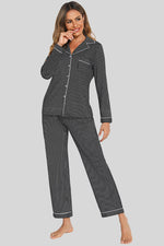 Collared Neck Loungewear Set with Pocket - Ladyez