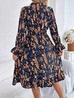 Floral Print Ruffle Hem Flounce Sleeve A-Line Dress