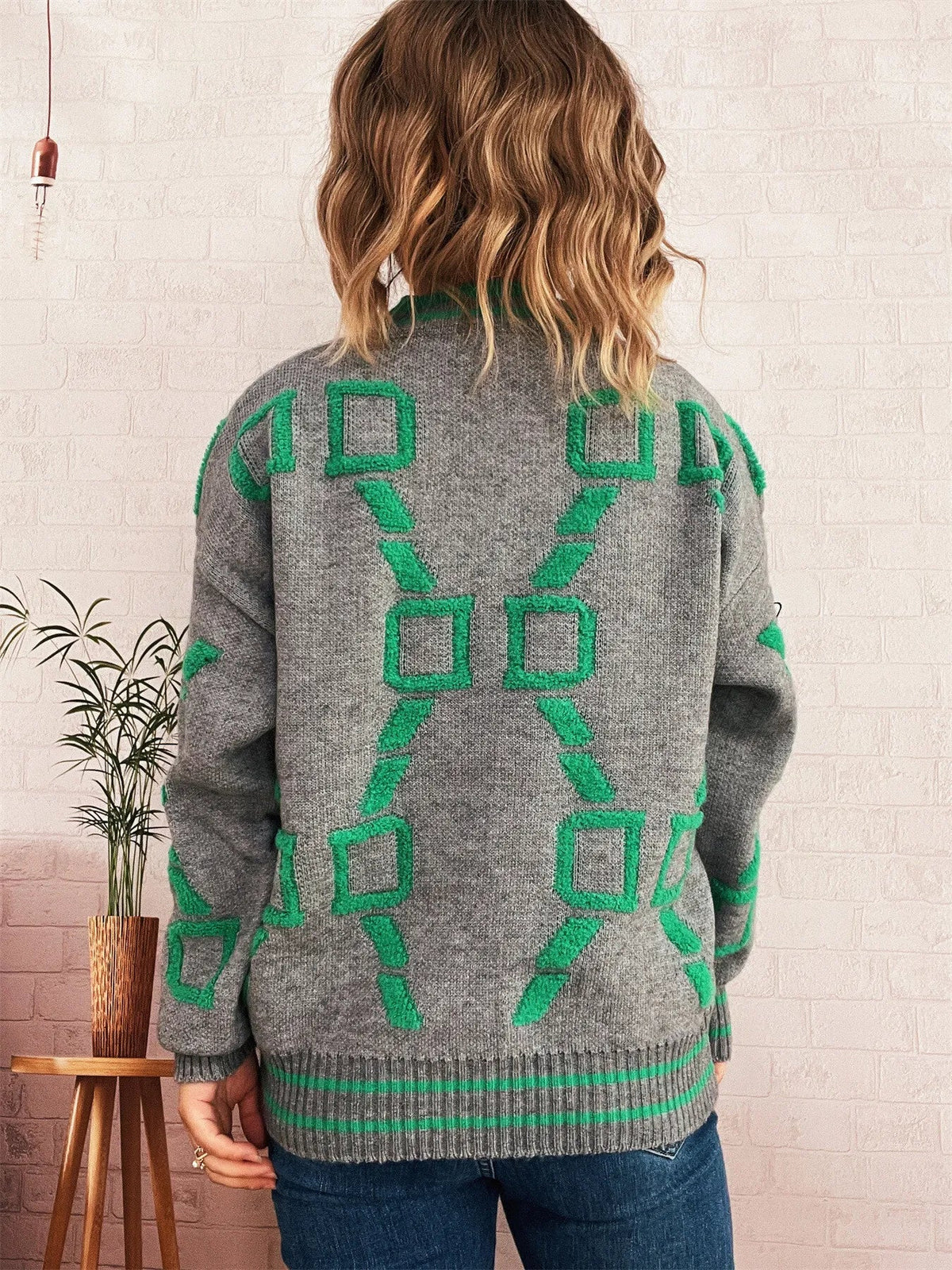 Contrast Round Neck Long Sleeve Sweater