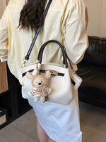 Buckle Decor Crossbody Bag with Bear Charm