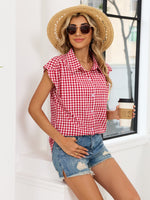 Plaid Button Up Cap Sleeve Shirt