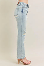 Judy Blue Full Size Mr Repair Stitch Detail Destroy Single Cuff Bf Jeans Plus Size - Ladyez