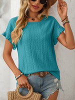 Mandy Eyelet Round Neck Short Sleeve Top - Ladyez