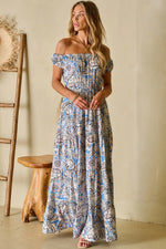 Printed Off-Shouder Short Sleeve Dress - Ladyez