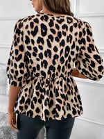 Tied Leopard Round Neck Half Sleeve Blouse