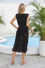 Angel Wings Openwork Slit V-Neck Sleeveless Cover Up - Ladyez