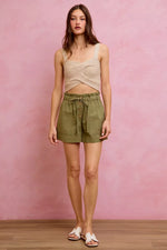 SO ME Paper Bag Patch Pocket Drawstring Twill Shorts