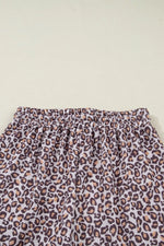 Leopard Ribbed Long Sleeve Top Drawstring Shorts 2pcs Outfit