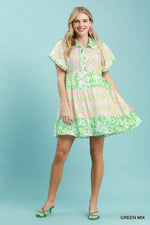 Umgee Mixed Floral Tiered Mini Dress with Flutter Sleeves