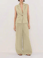 One Button Sleeveless Top and Pants Set
