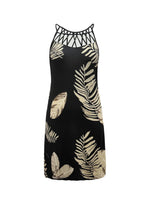 Tropical Leaf Print Halter Neck Mini Dress with Cutout Detail - Ladyez