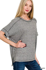 Zenana Full Size Soft Melange Hacci Short Sleeve Hi-low Tee Plus Size