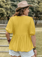 Swiss Dot Tie Neck Short Sleeve Blouse