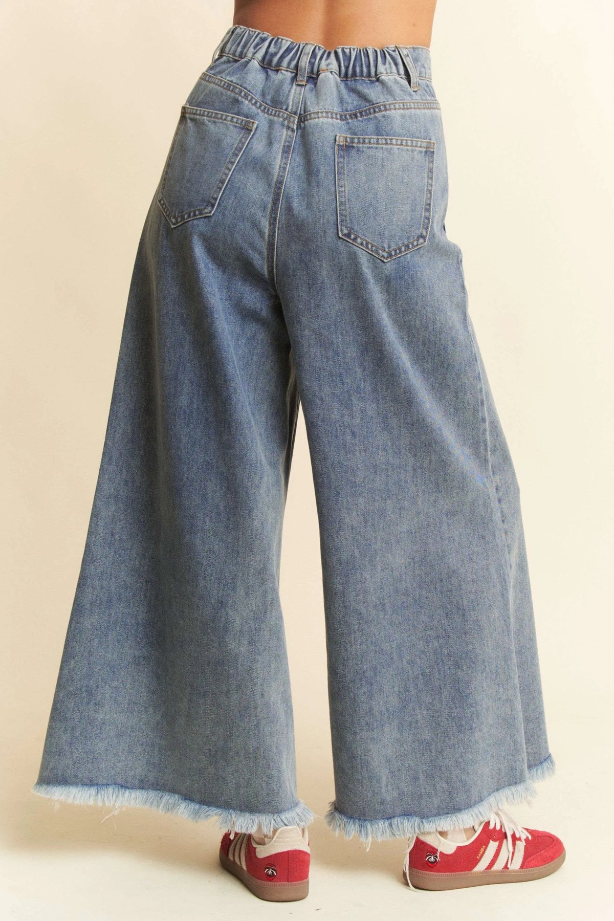 Davi & Dani Patch Pocket Wide Leg Culotte Jeans - Ladyez