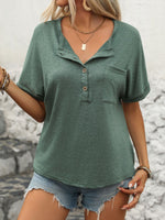 Perfee Half Button Short Sleeve T-Shirt - Ladyez